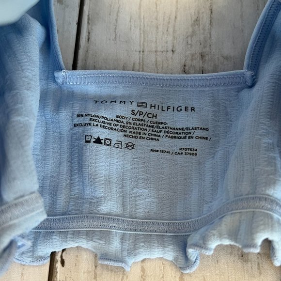 Tommy Hilfiger Light Chambray Blue Small Lettuce Edge Knit Logo Bralette NEW NWT - Picture 6 of 12